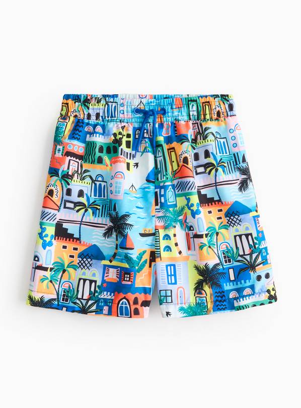 Tropical Town Print Swim Shorts 3 years